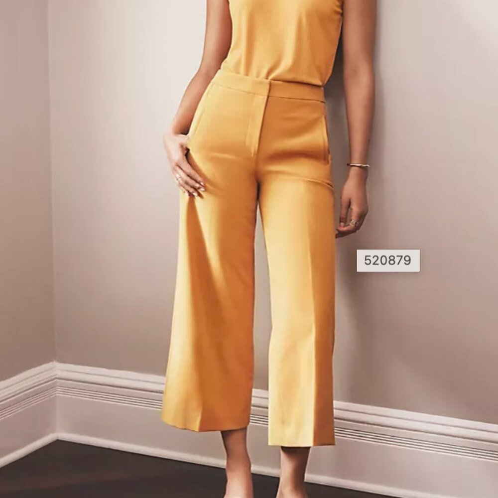Ann Taylor The Marina Pant High Rise Wide Legged Crop Women's 2 Petite Mustard